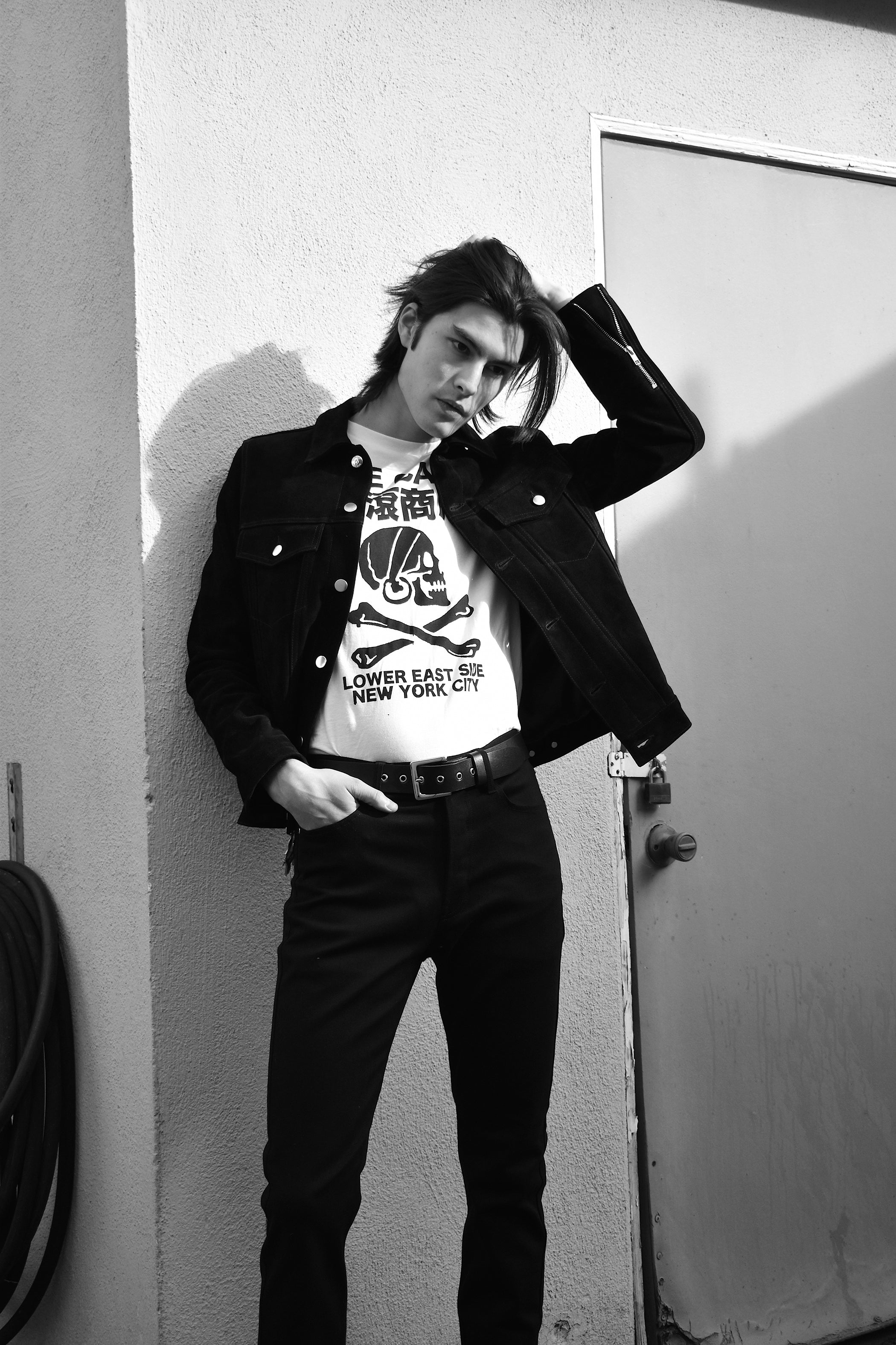 SIXTY EIGHT BLACK LEATHER SUEDE TRUCKER JACKET