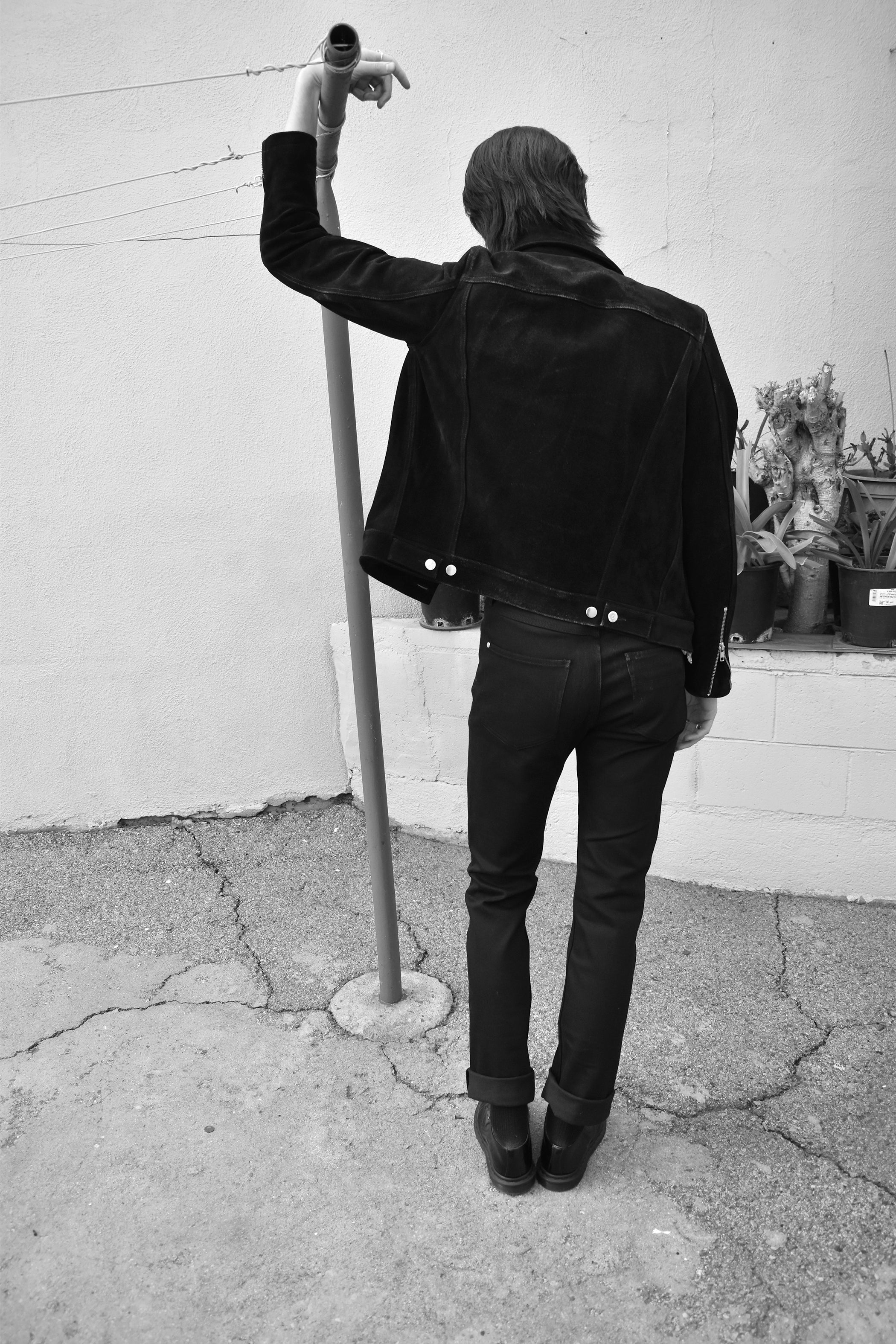 SIXTY EIGHT BLACK LEATHER SUEDE TRUCKER JACKET
