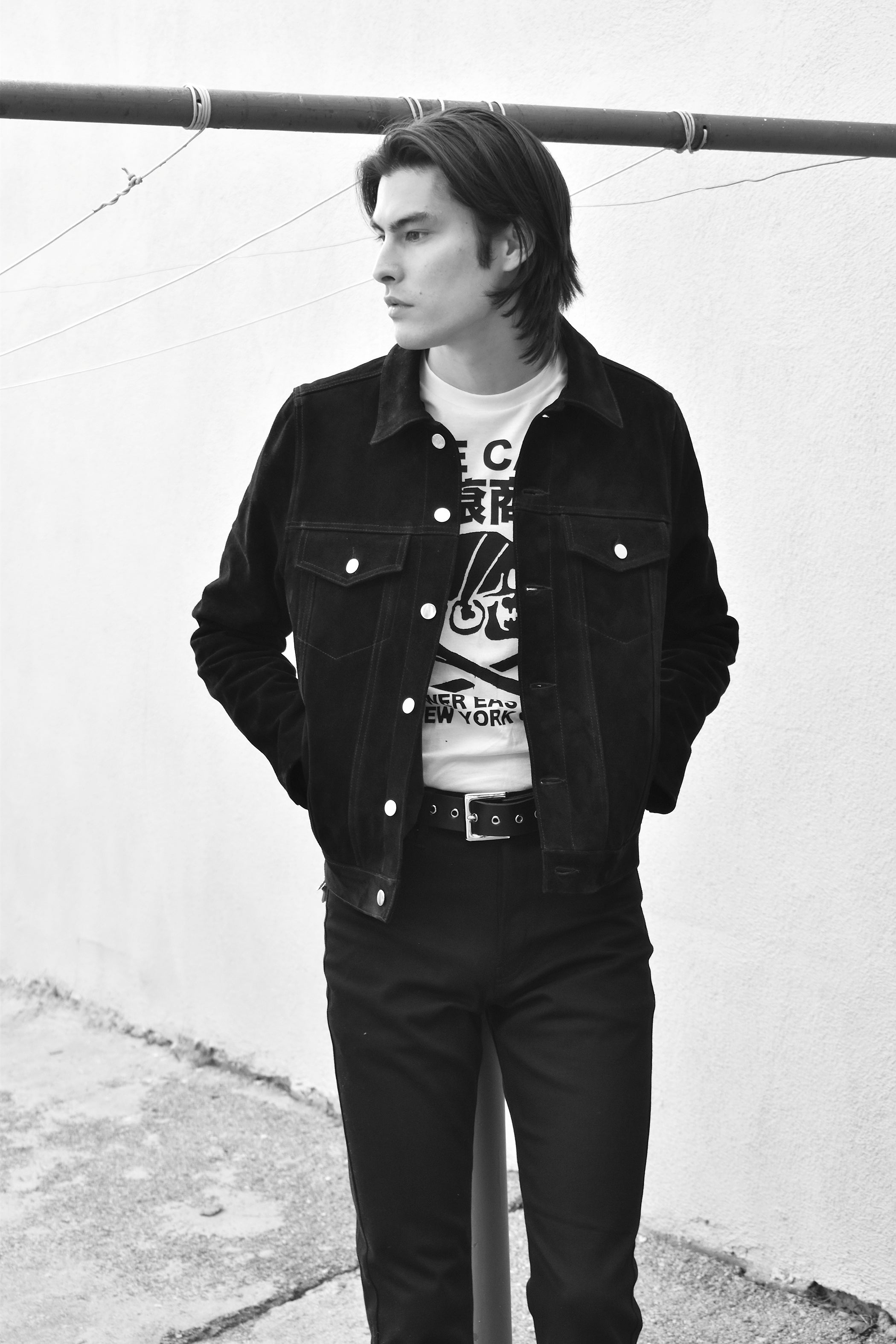 SIXTY EIGHT BLACK LEATHER SUEDE TRUCKER JACKET