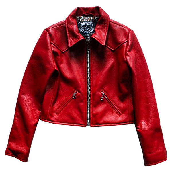 CROPPED JOHNNIE LEATHER JACKET (RED)