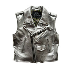 CROPPED BOWERY METALLIC SILVER LEATHER VEST