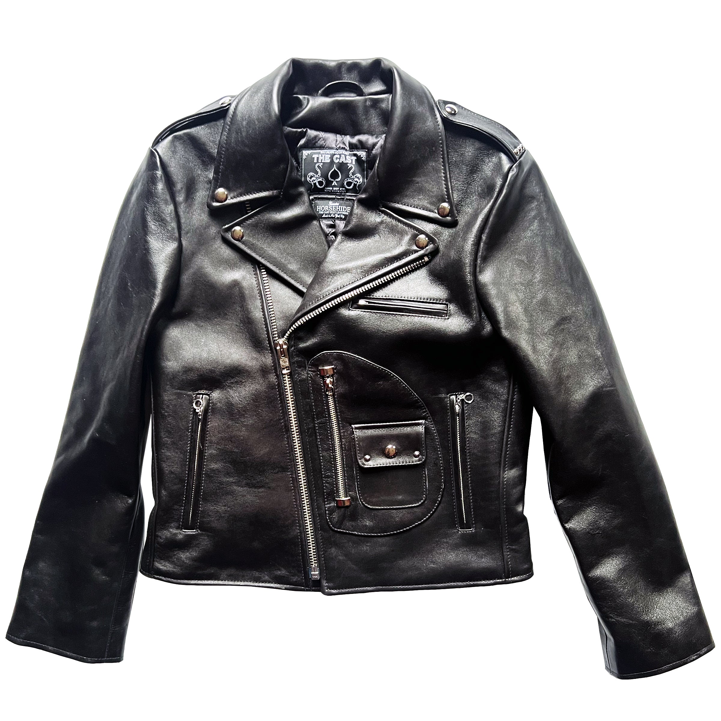 HORSEHIDE CROPPED AVENUE D BLACK LEATHER JACKET