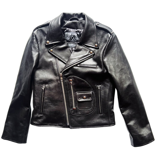 HORSEHIDE CROPPED AVENUE D BLACK LEATHER BIKER JACKET