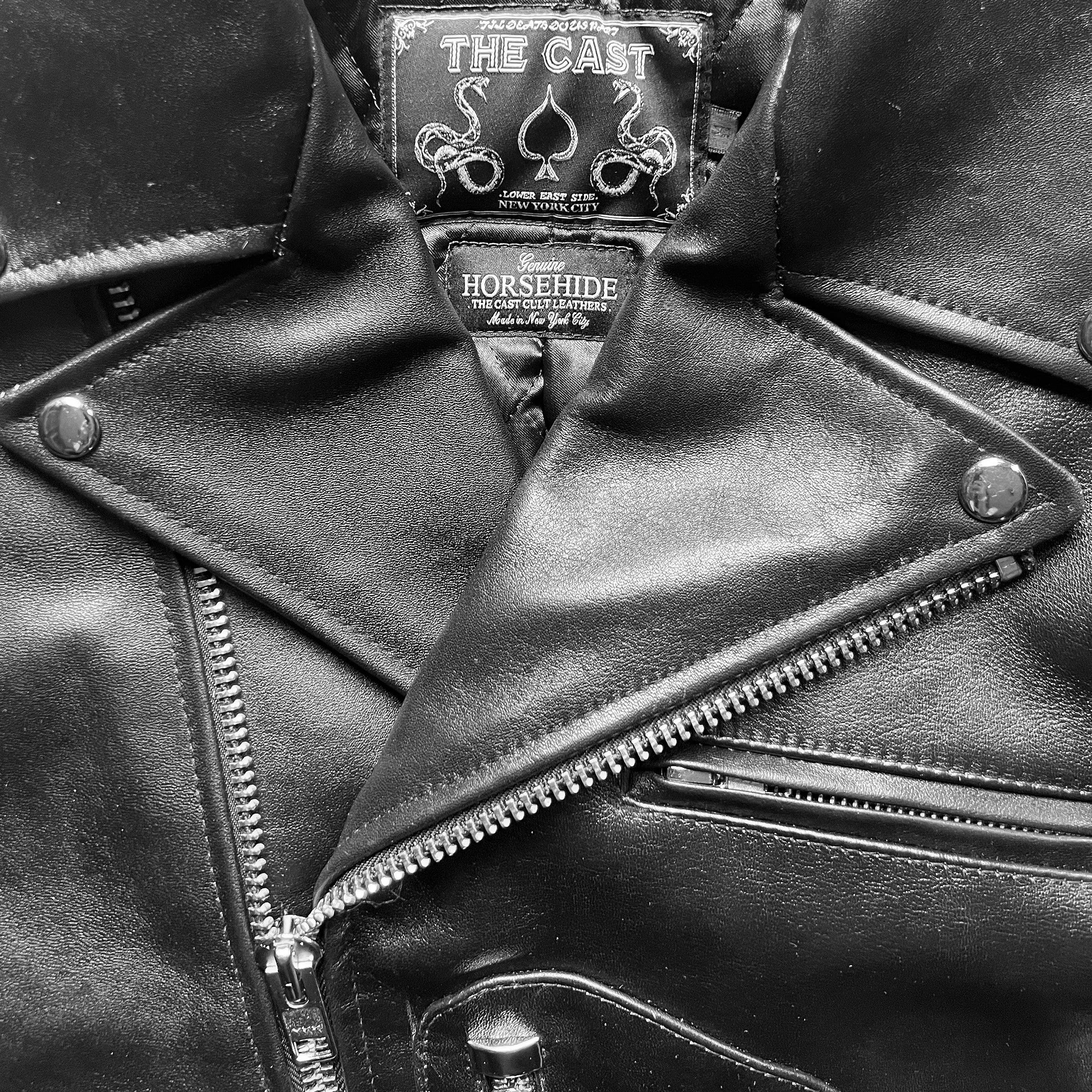HORSEHIDE CROPPED AVENUE D BLACK LEATHER JACKET