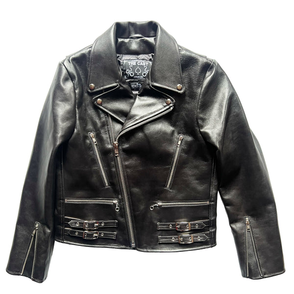 HORSEHIDE CROPPED ESSEX BLACK LEATHER BIKER JACKET
