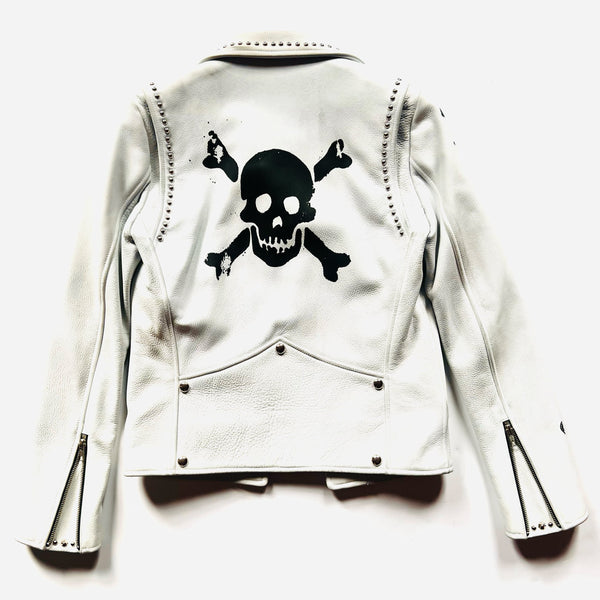 ジャケット・アウター White Single Leather Jacket ONE-OF-A-KIND WHITE LEATHER BIKER JACKET #20 – THE CAST