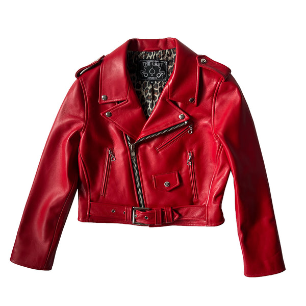 CROPPED BOWERY RED LEATHER JACKET (RED LAMBSKIN)