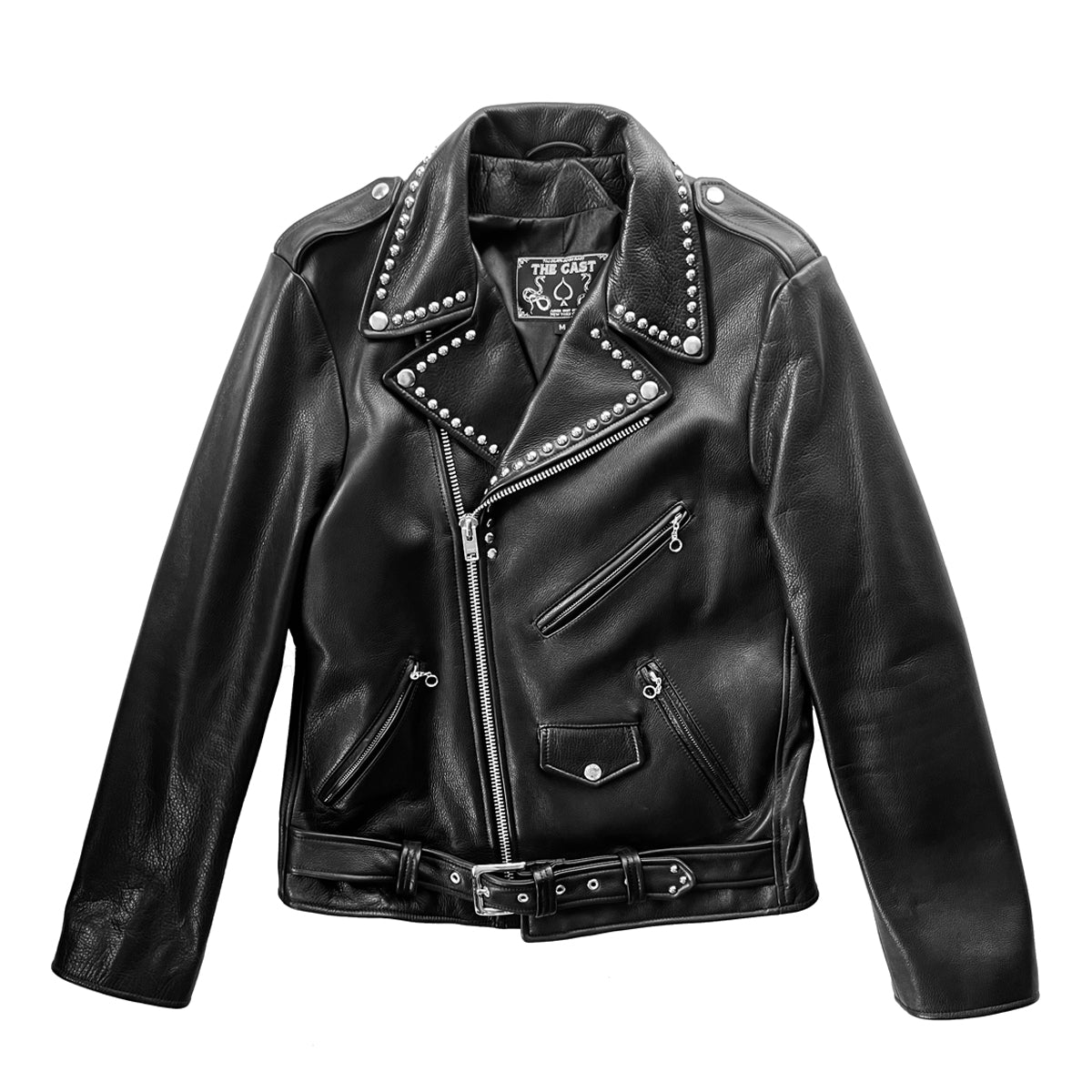 STUDDED BOWERY BLACK LEATHER JACKET (MENS)