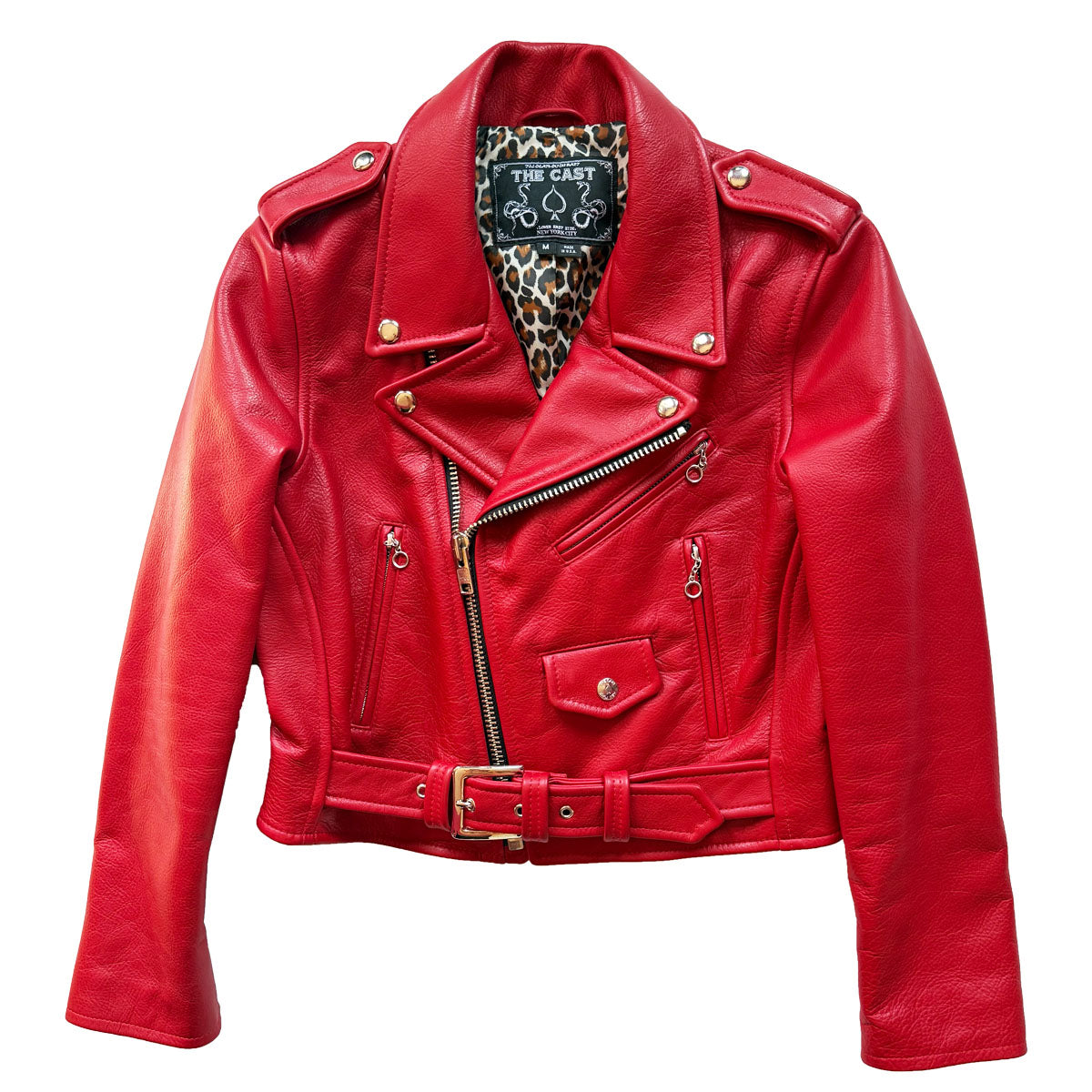 CROPPED BOWERY RED LEATHER JACKET (WOMENS)