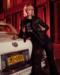 CROPPED STUDDED BOWERY BLACK LEATHER JACKET (WOMENS)