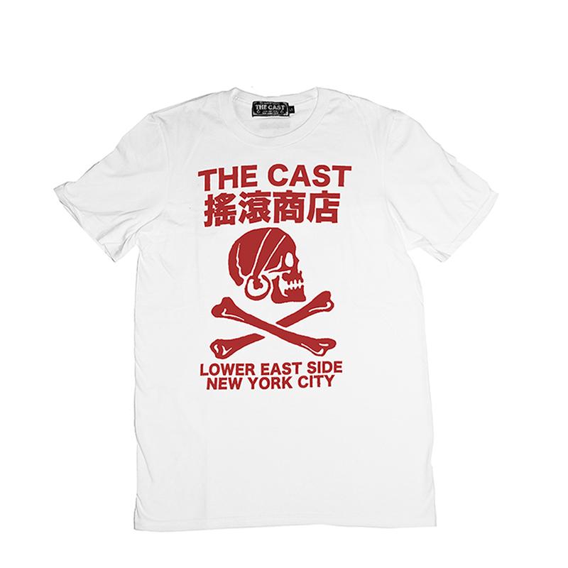 THE CAST NYC SKULL & CROSSBONES T-SHIRT - WHITE T/RED INK