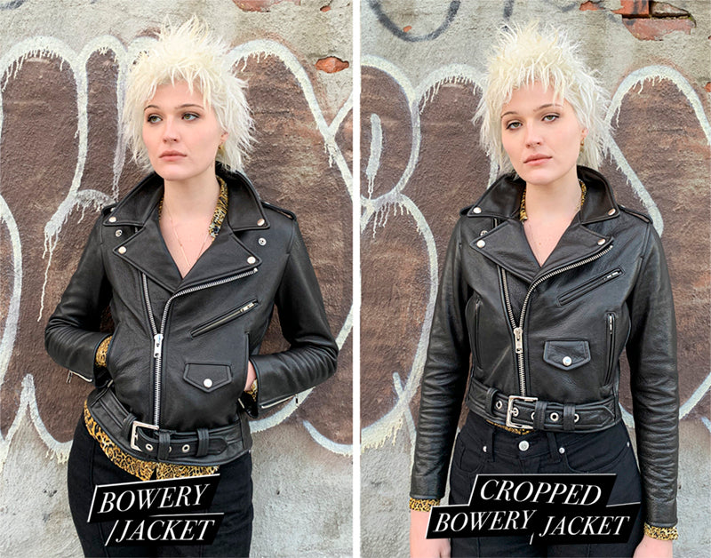 CROPPED BOWERY BLACK LEATHER JACKET (WOMENS)