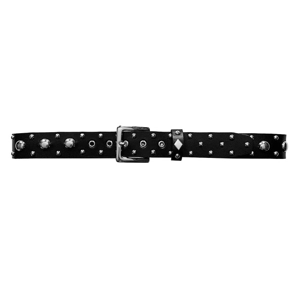 HESTER 3-ROW DOME STUDDED BLACK LEATHER BELT