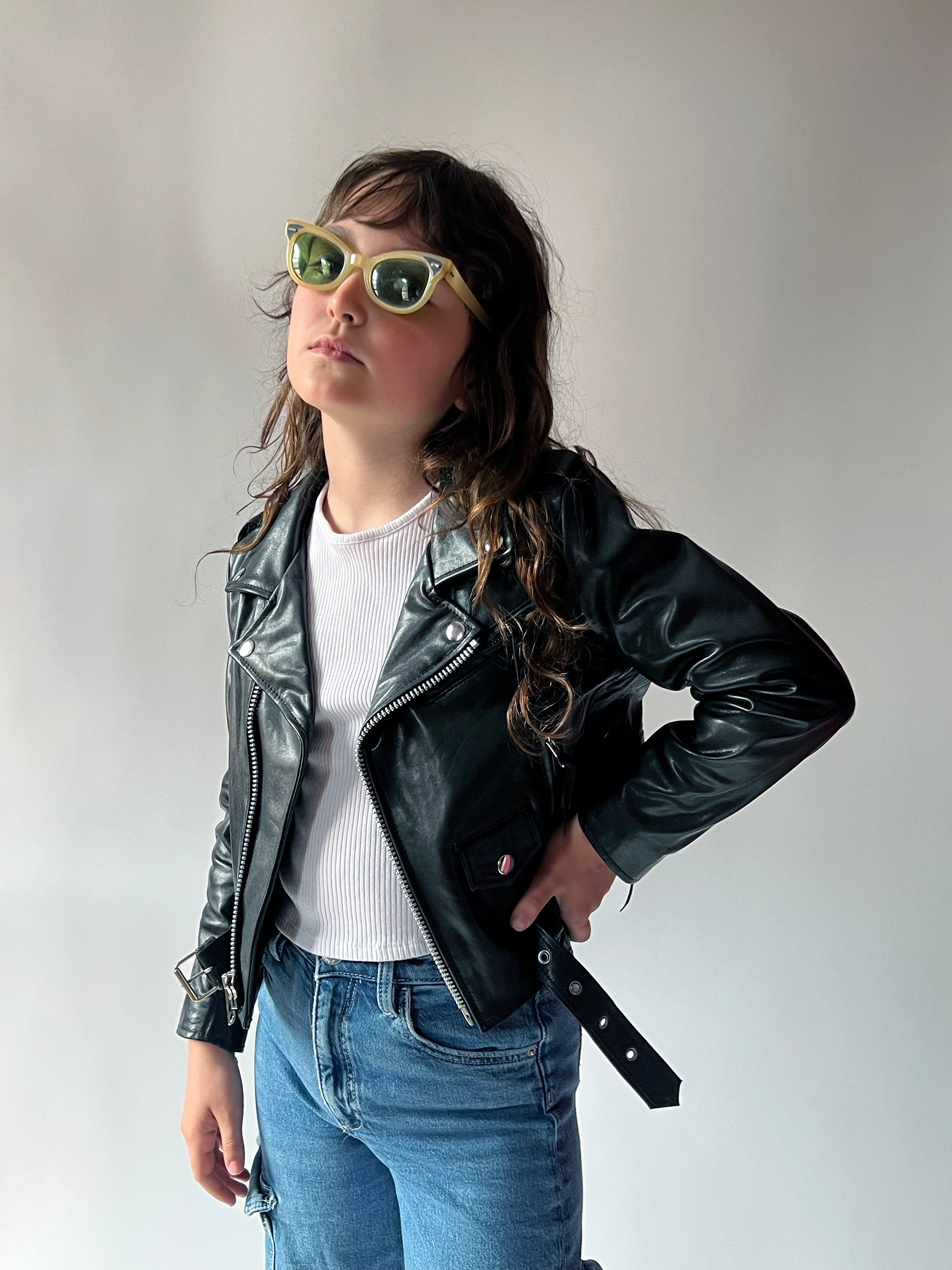 KIDS BOWERY BLACK LEATHER JACKET (SIZE 2 THRU 12)