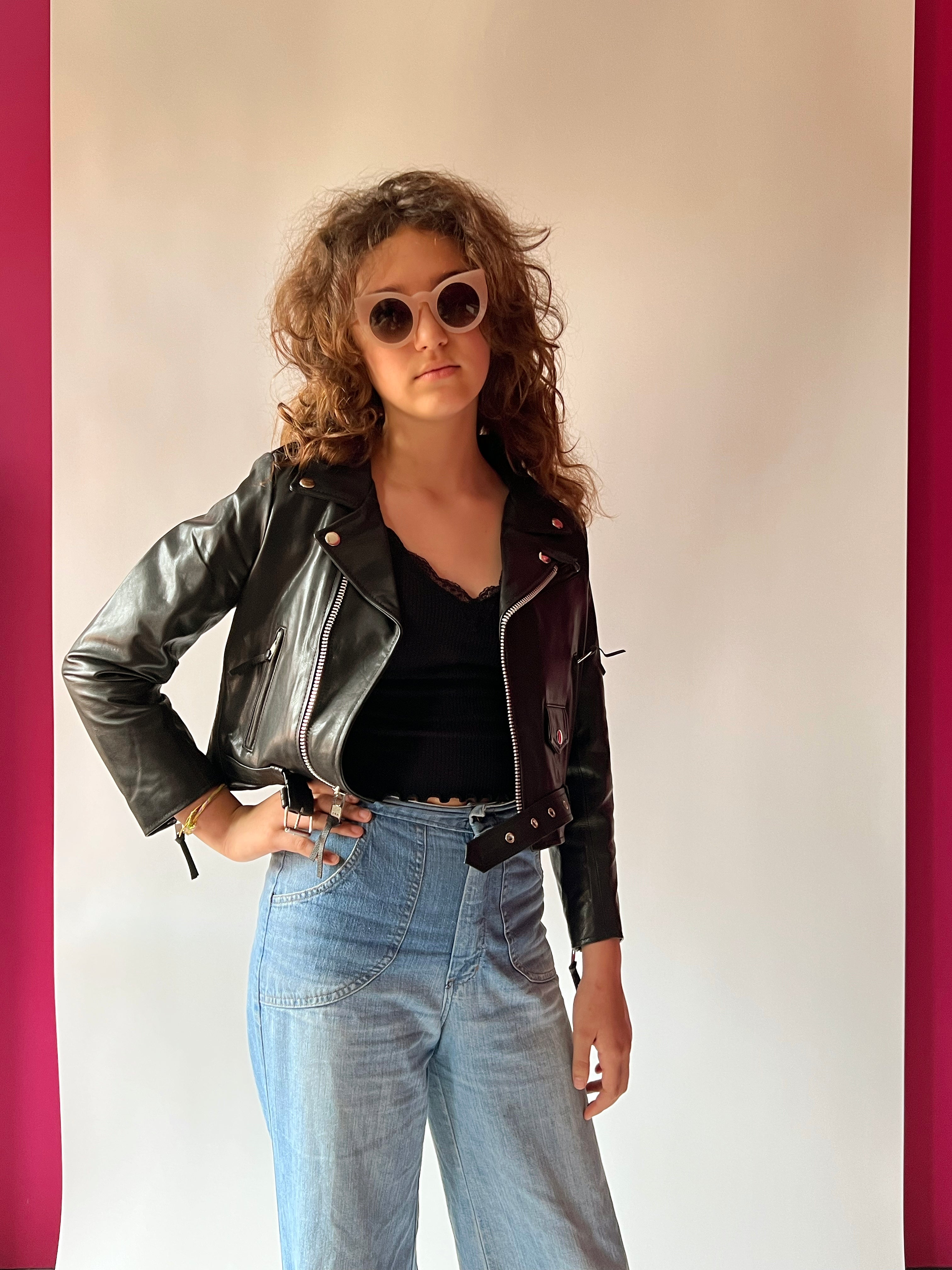 KIDS BOWERY BLACK LEATHER JACKET (SIZE 2 THRU 12)