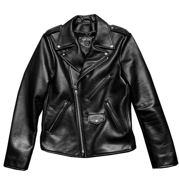 BOWERY BLACK LEATHER BIKER JACKET (MENS) (NO BELT)