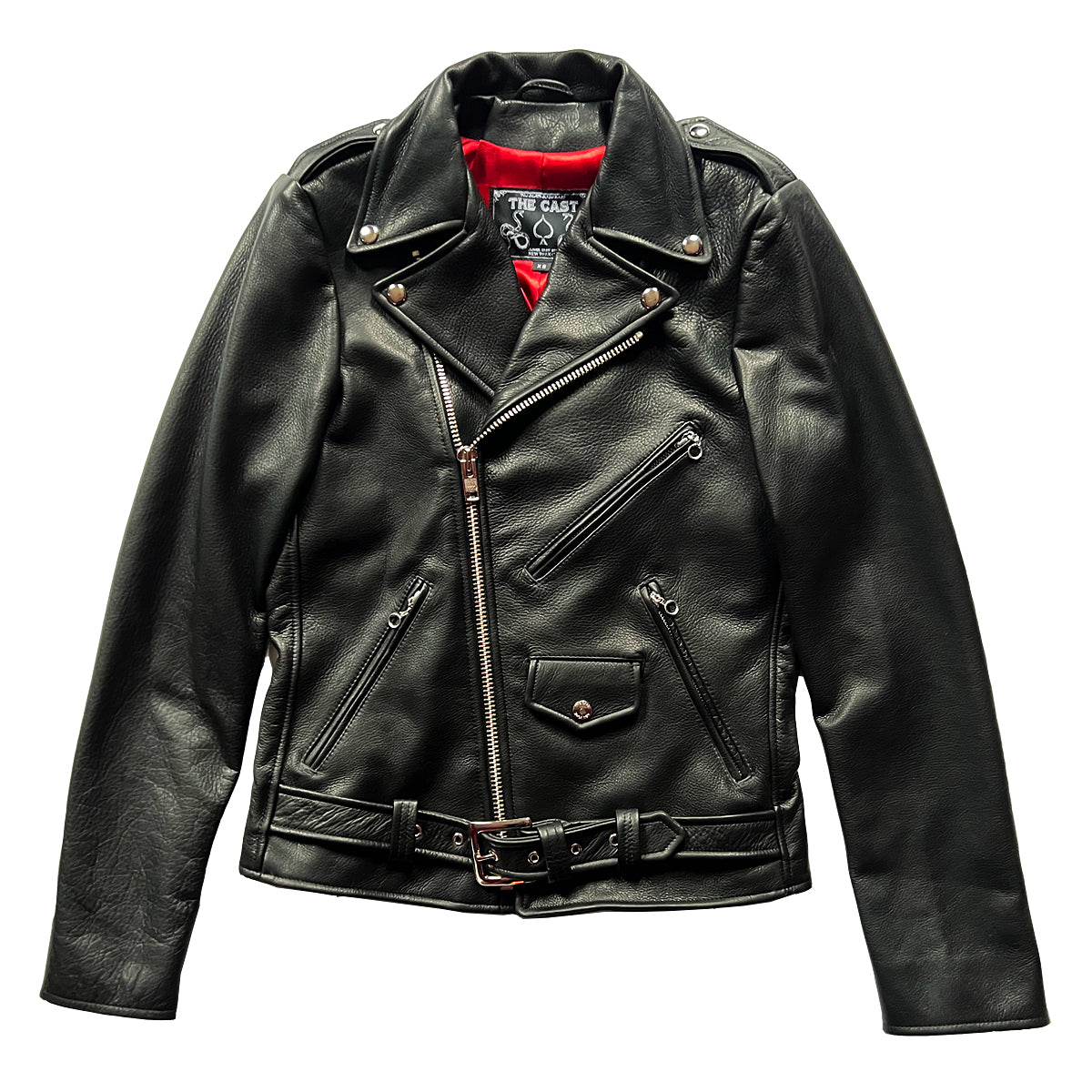 BOWERY BLACK LEATHER JACKET (CRIMSON RED LINING)