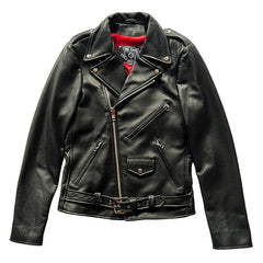 BOWERY BLACK LEATHER JACKET (CRIMSON RED LINING)