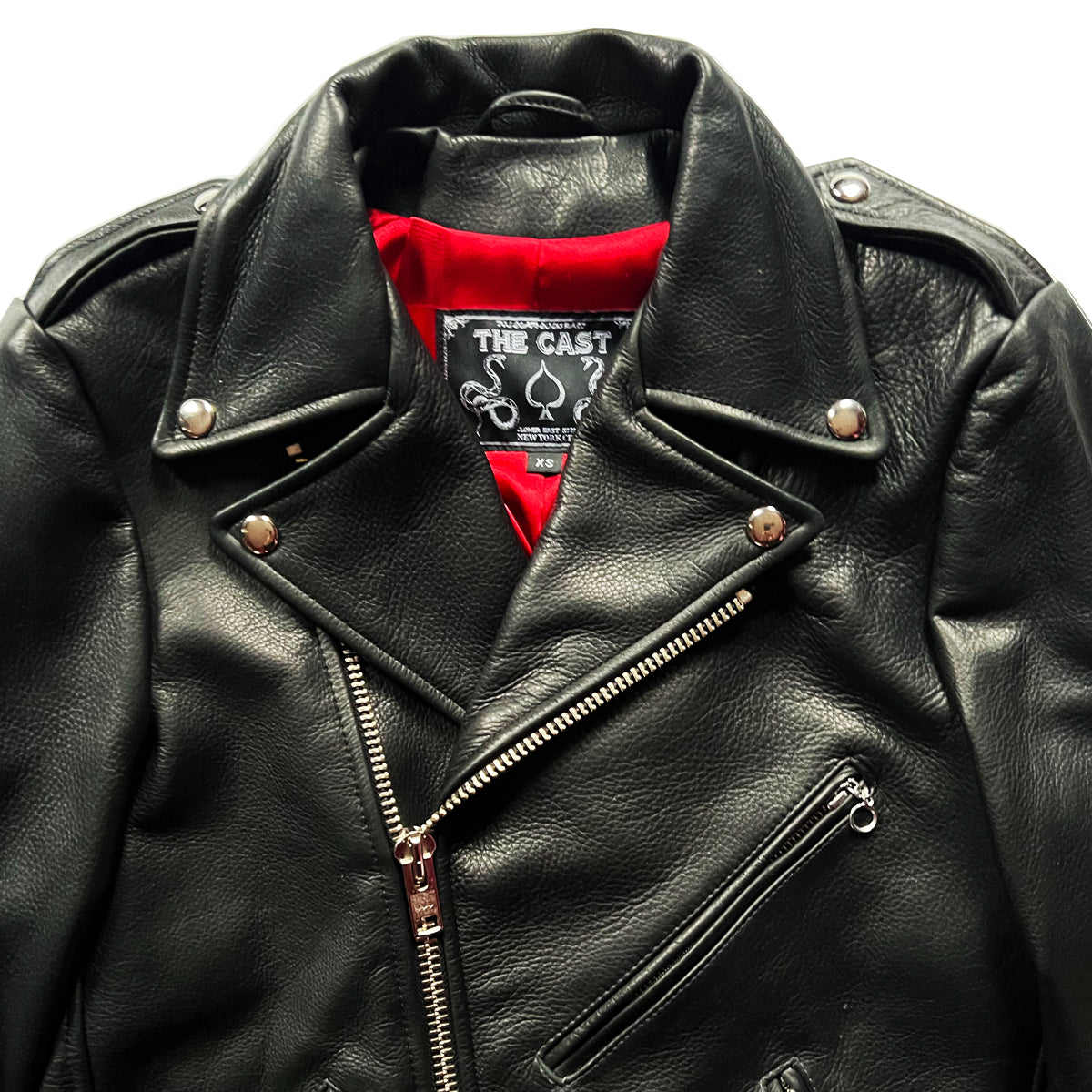 BOWERY BLACK LEATHER JACKET (CRIMSON RED LINING)