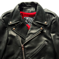 BOWERY BLACK LEATHER JACKET (CRIMSON RED LINING)