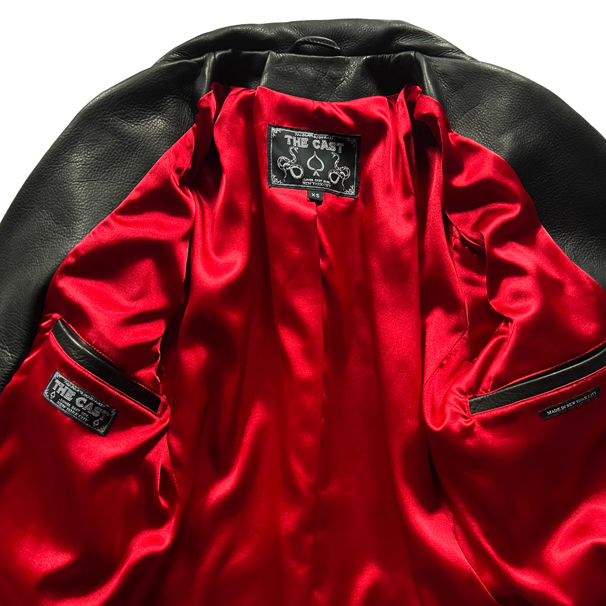 BOWERY BLACK LEATHER JACKET (CRIMSON RED LINING)