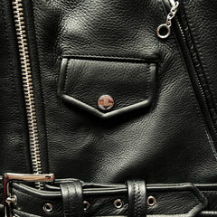 BOWERY BLACK LEATHER JACKET (CRIMSON RED LINING)