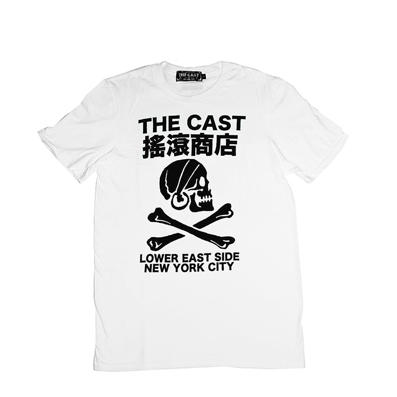 THE CAST NYC SKULL AND CROSSBONES T-SHIRT - WHITE/BLACK INK