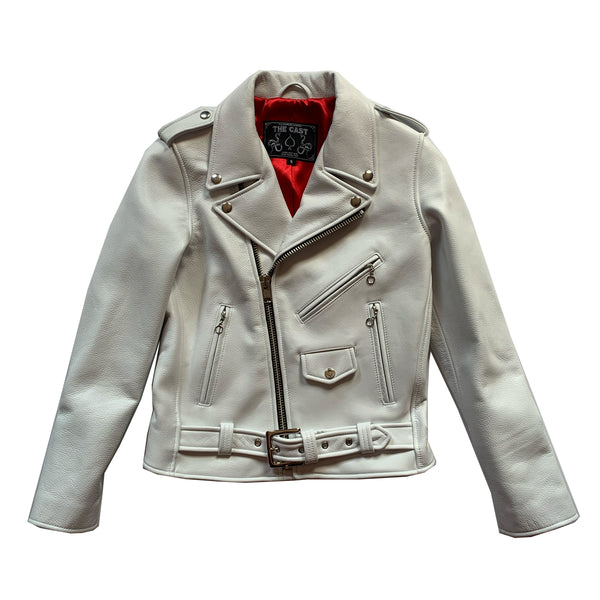 BOWERY WHITE LEATHER BIKER JACKET (WOMENS)