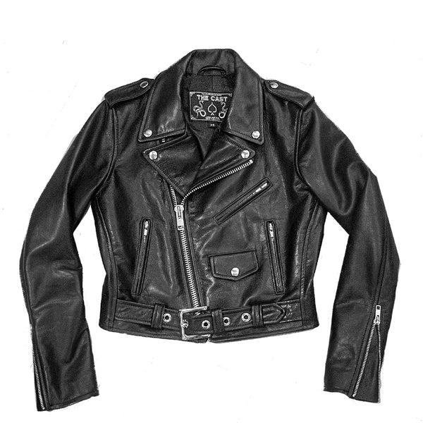 CROPPED BOWERY BLACK LEATHER JACKET (WOMENS)