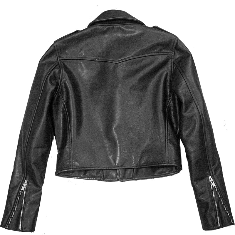 CROPPED BOWERY BLACK LEATHER JACKET (WOMENS)