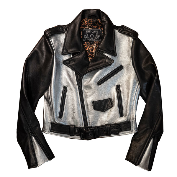 CROPPED BOWERY BLACK AND SILVER BIKER JACKET