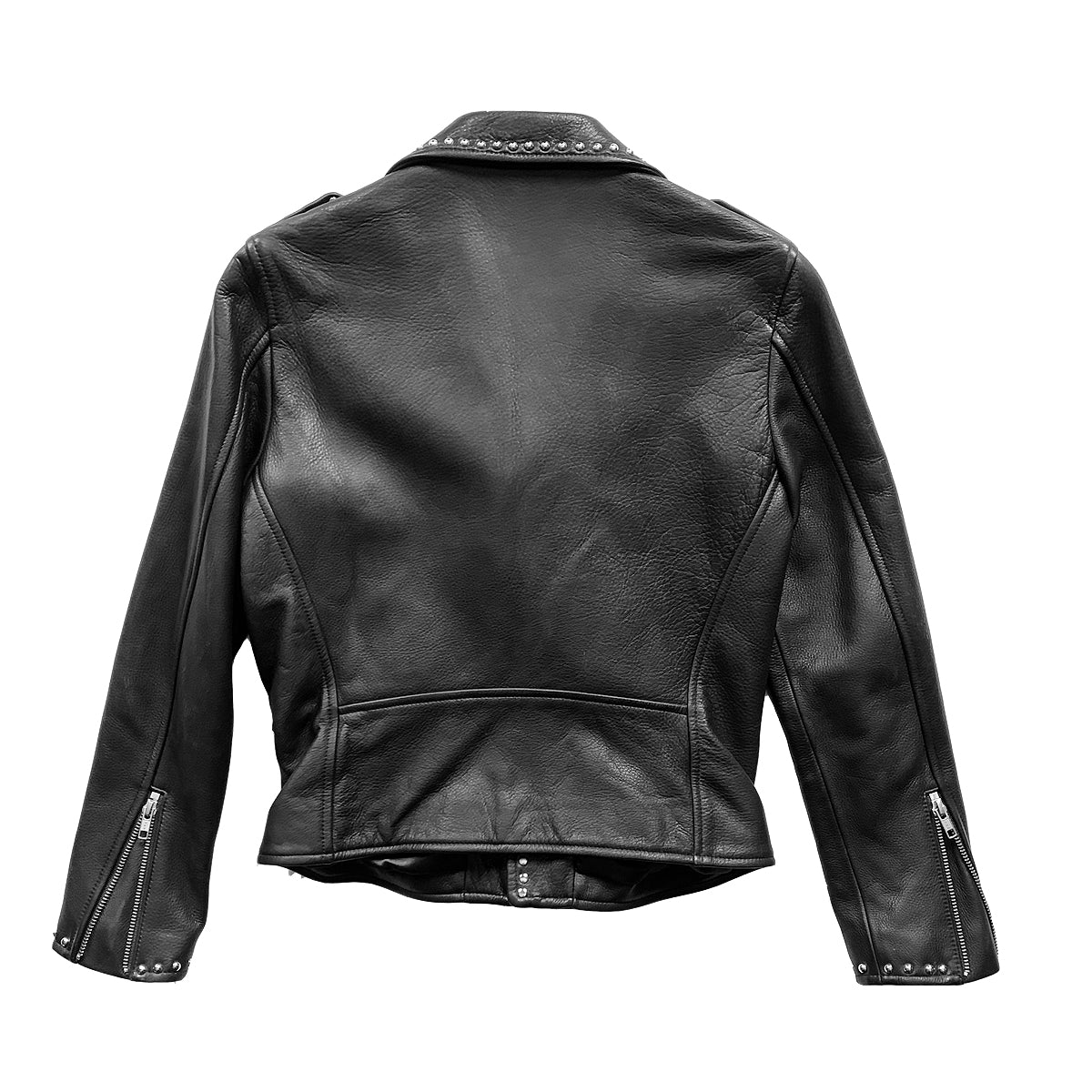 STUDDED BOWERY BLACK LEATHER JACKET (WOMENS)