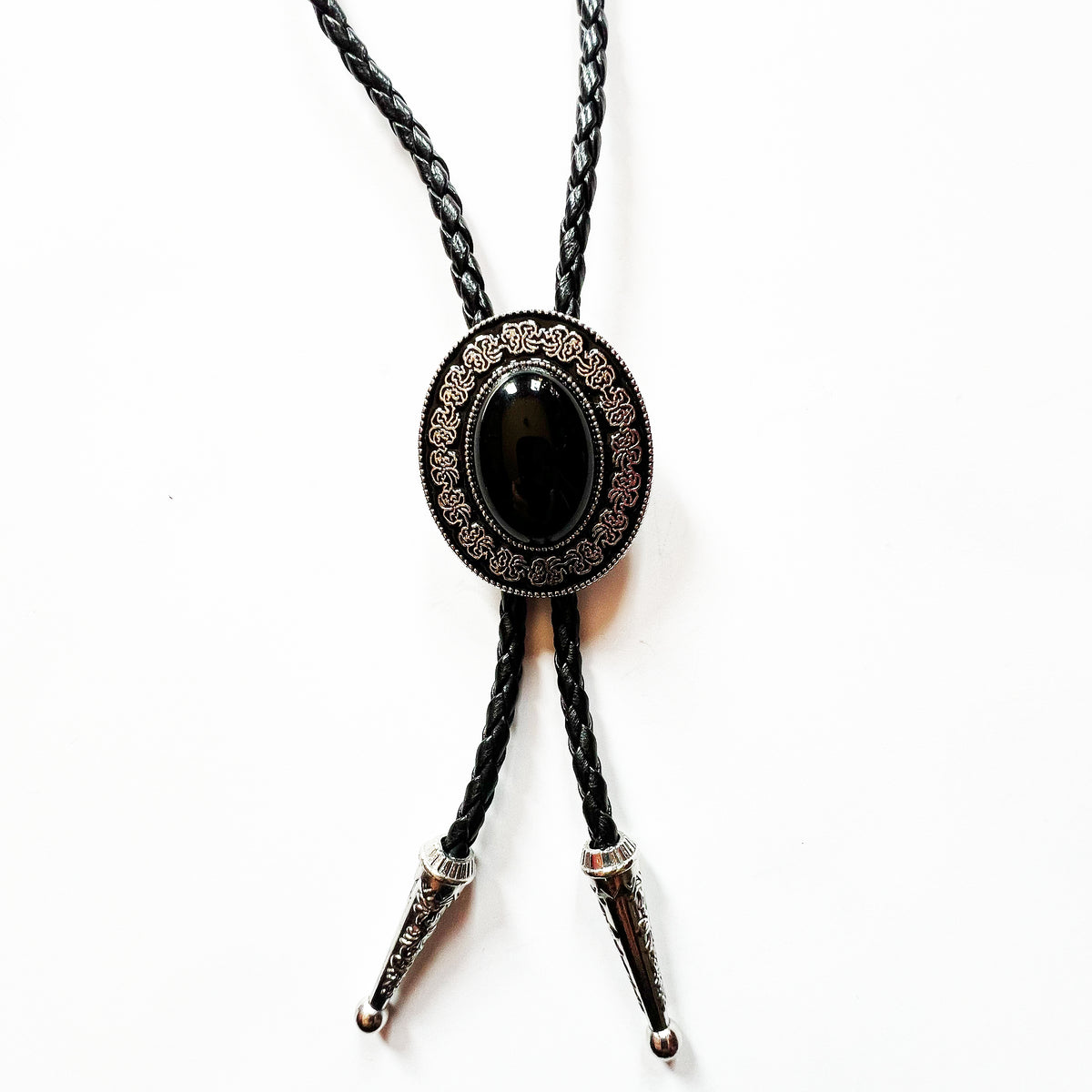 BLACK ONYX ORNATE BOLO TIE