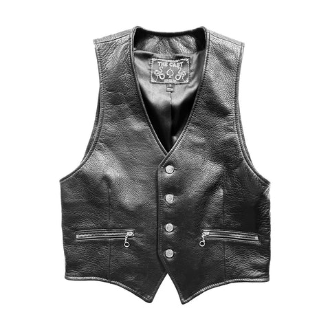 CROPPED OUTLAW 4-BUTTON BLACK LEATHER VEST
