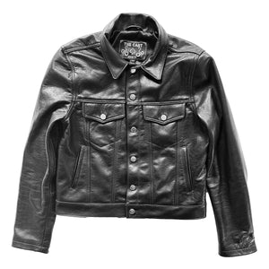 CROPPED SIXTY EIGHT LEATHER TRUCKER JACKET