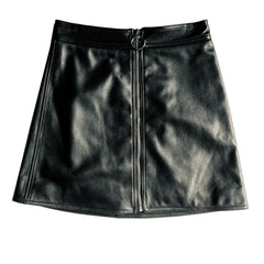 Black Lambskin Leather Front Zip Mini Skirt