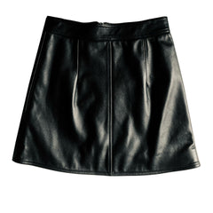 Black Lambskin Leather Front Zip Mini Skirt