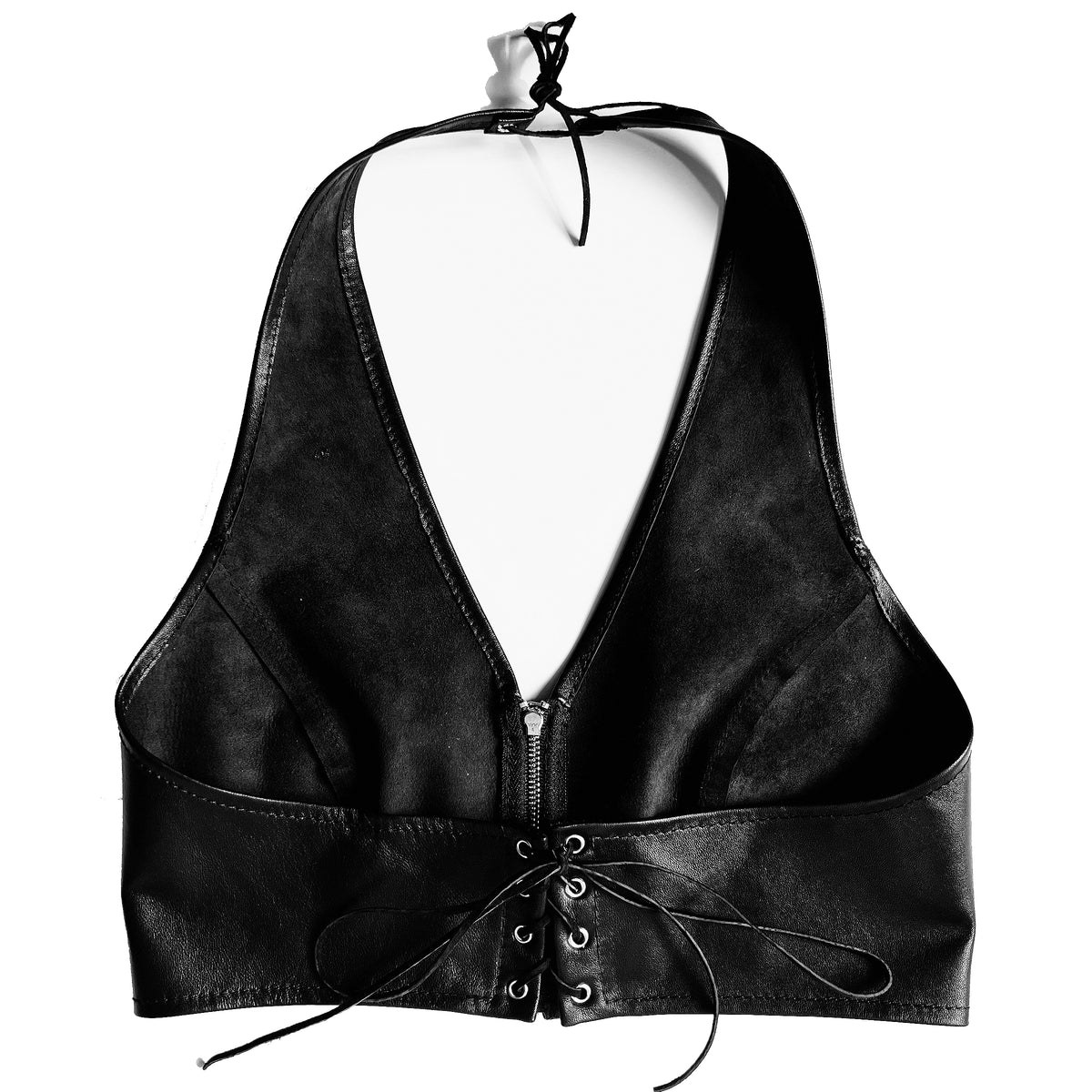 Black Lambskin Leather Halter Top