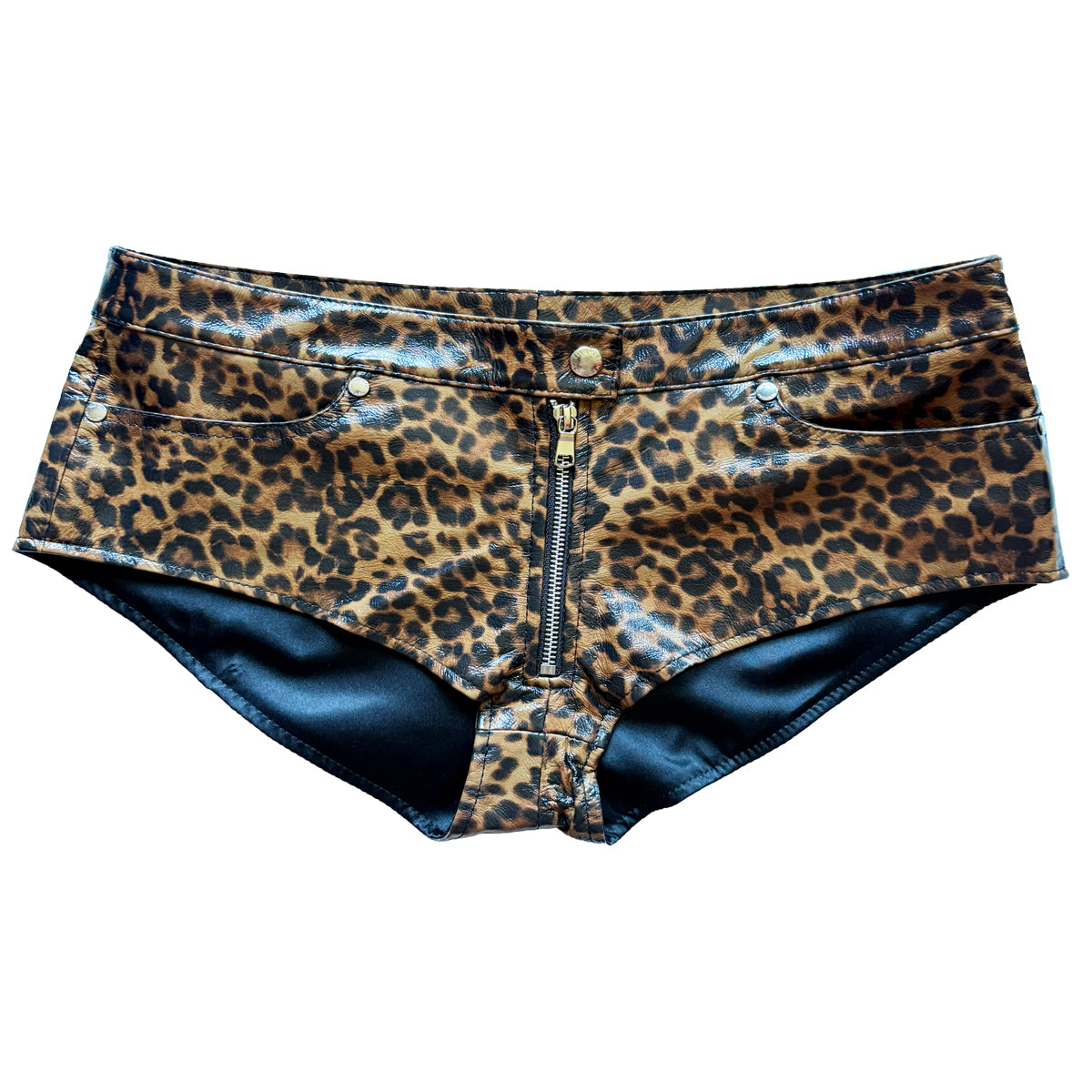 LOW RISE LEATHER SHORTS IN JAGUAR PRINTED LAMBSKIN