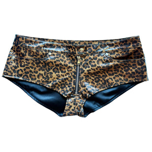 LOW RISE LEATHER SHORTS IN JAGUAR PRINTED LAMBSKIN