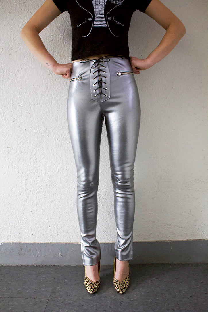HIGH & TIGHT LEATHER PANTS (METALLIC SILVER)