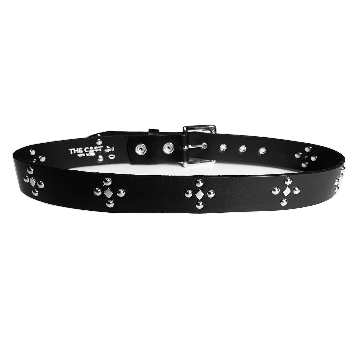 PRIVATE FUTURE BLACK LEATHER DOME & DIAMOND STUDDED BELT