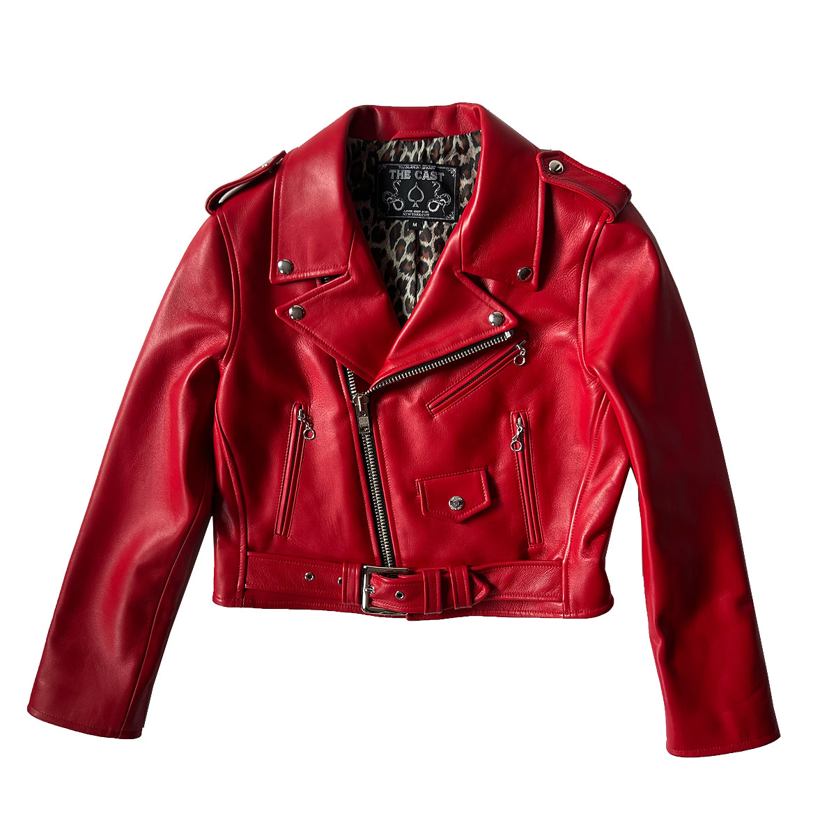 CROPPED BOWERY RED LEATHER JACKET (RED LAMBSKIN)