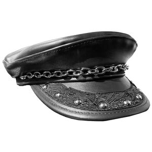 STUDDED LEATHER GREEK HAT WITH CHAIN