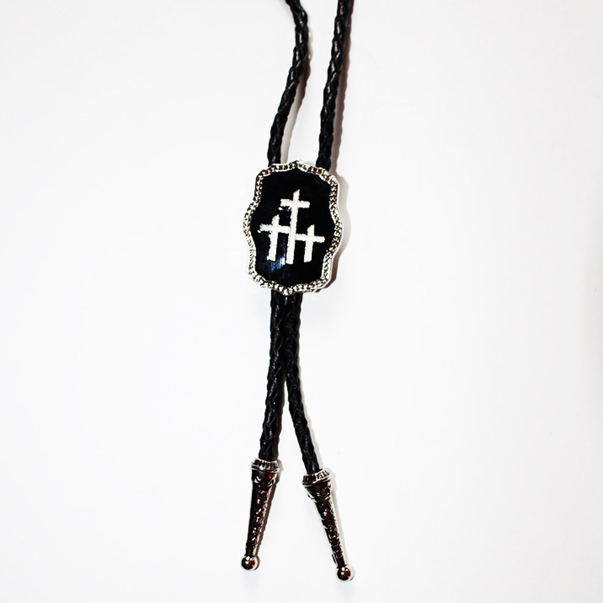 TRIPLE WHITE CROSS BOLO TIE