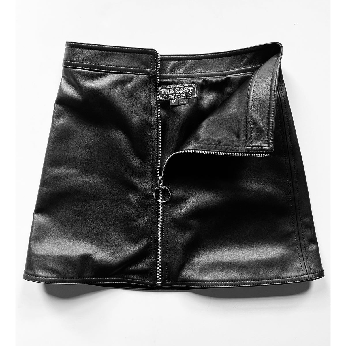 Black Lambskin Leather Front Zip Mini Skirt