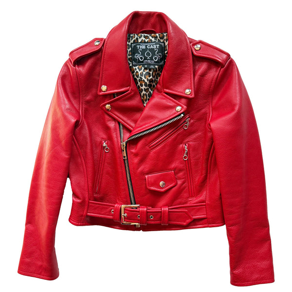 CROPPED BOWERY RED LEATHER JACKET (WOMENS)