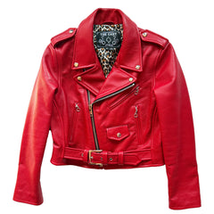 CROPPED BOWERY RED LEATHER JACKET (WOMENS)