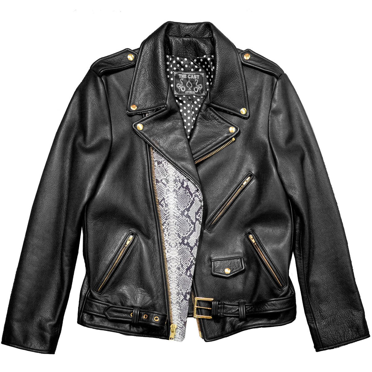 BOWERY JACKET - L / SNAKESKIN DETAIL, POLKA-DOT LINING + GOLD HARDWARE