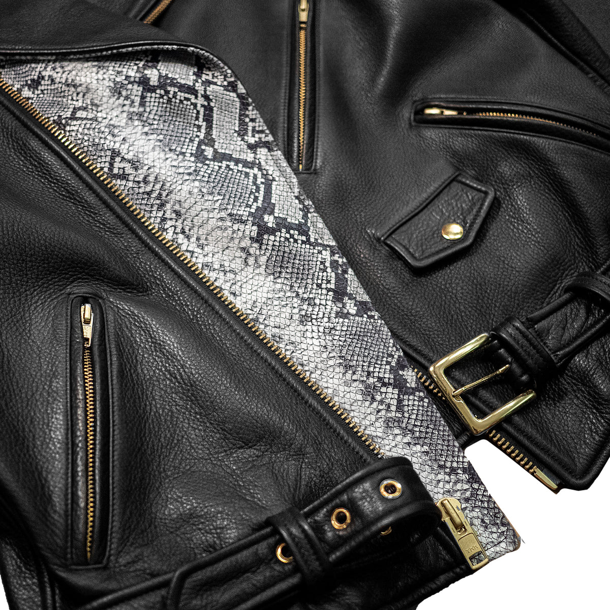 BOWERY JACKET - L / SNAKESKIN DETAIL, POLKA-DOT LINING + GOLD HARDWARE